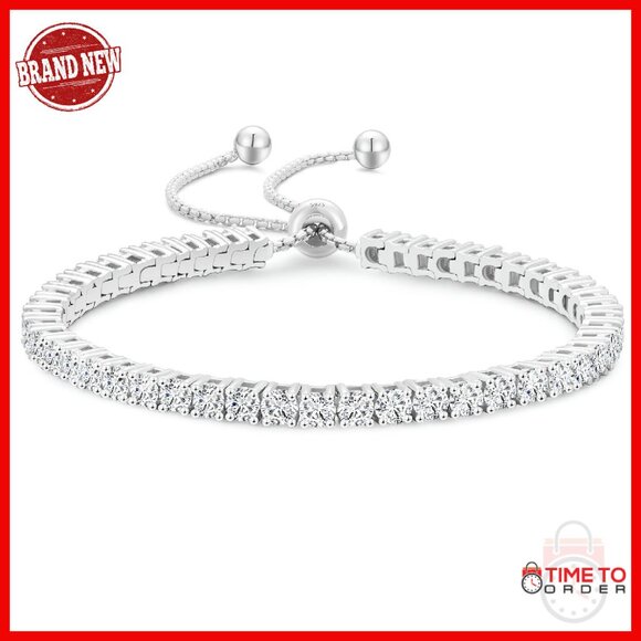 Sterling Silver Adjustable Tennis Bracelet with Cubic Zirconia Stones